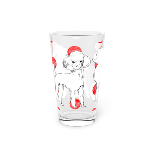 Dogi Fun and Polka Dots Pint Glass in Red, Poodle, 16oz