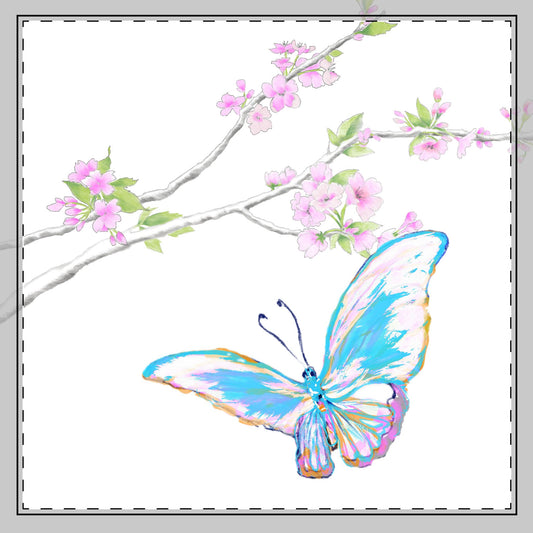 Butterfly Blossom Glide Cotton Twill Napkin in Blue, Creamier White, #7