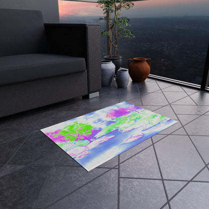 Inspirational Landscapes Indoor/Outdoor Area Rug, "Joy tames Pain"  Blue, Aqua, and Lilac Non-slip