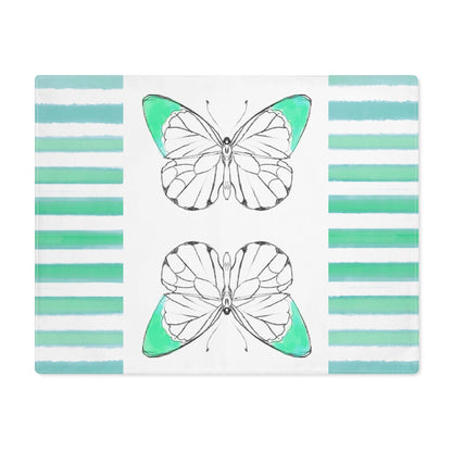 Butterfly Chroma Stripes Placemat, 1pc, Blue Green, Cotton, (Fabric Background Creamy White)