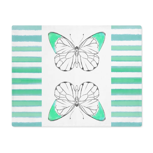 Butterfly Chroma Stripes Placemat, 1pc, Blue Green, Cotton, (Fabric Background Creamy White)