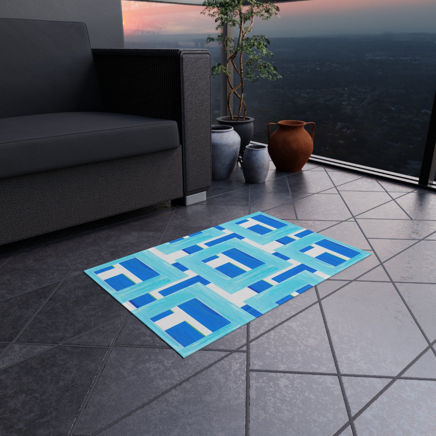 Indoor/Outdoor Rug Color Blocks Aqua & Blue