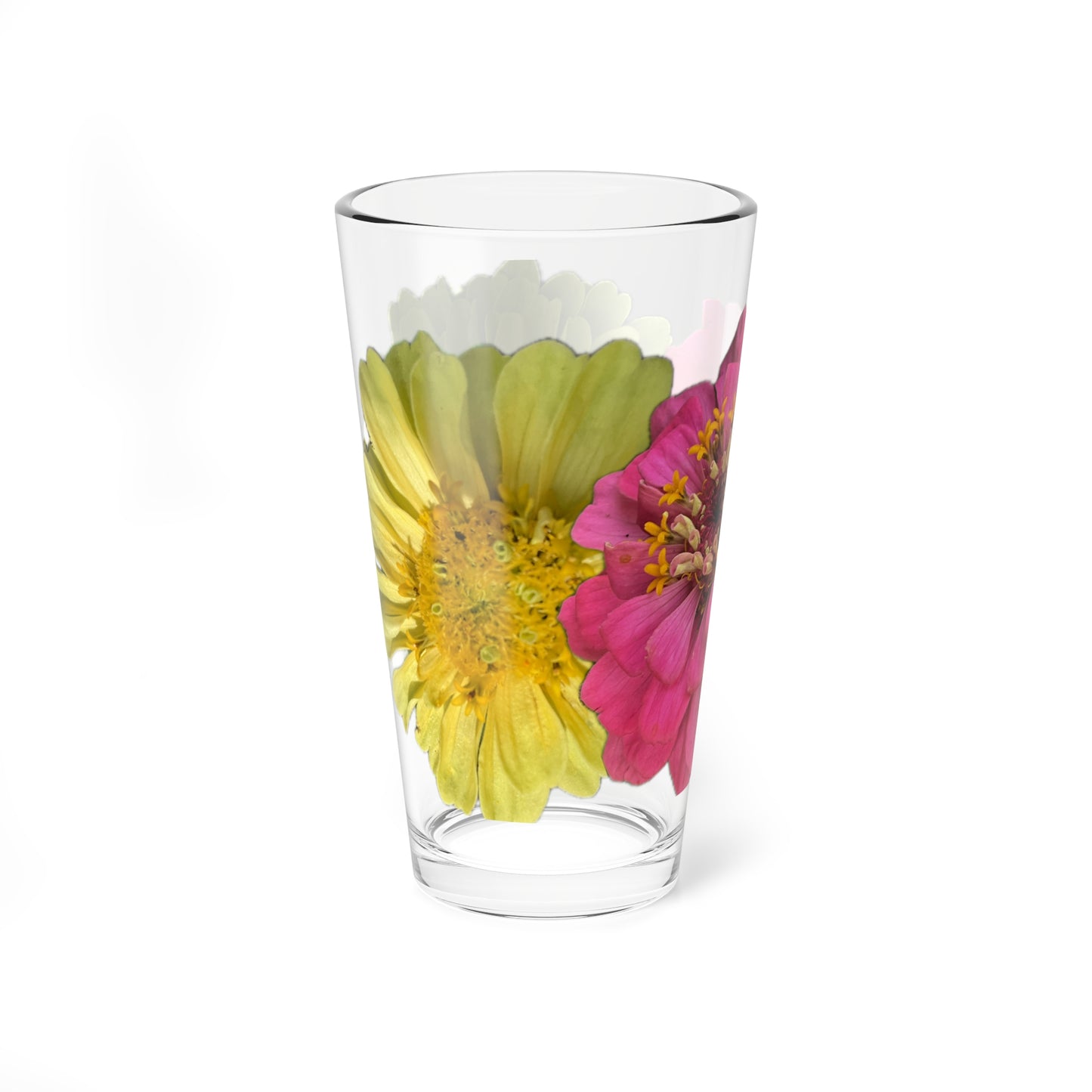 Zinnia Pint Glass Yellow Pink
