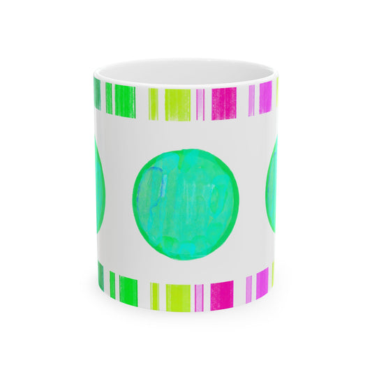 Mega Dot & Stripes Blue Green Ceramic Mug, (11oz, 15oz)