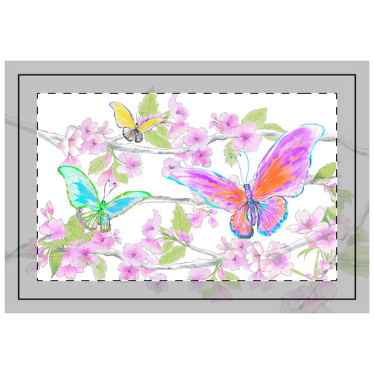 Butterfly Blossom Whirl Quilted Placemat quilted Polyester, Pink/Orange, Fabric Background Bright White #6