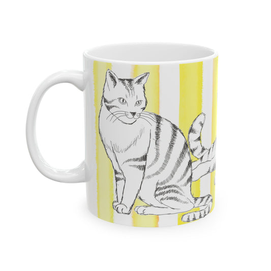 Kitty Fun Mug with Yellow Stripes