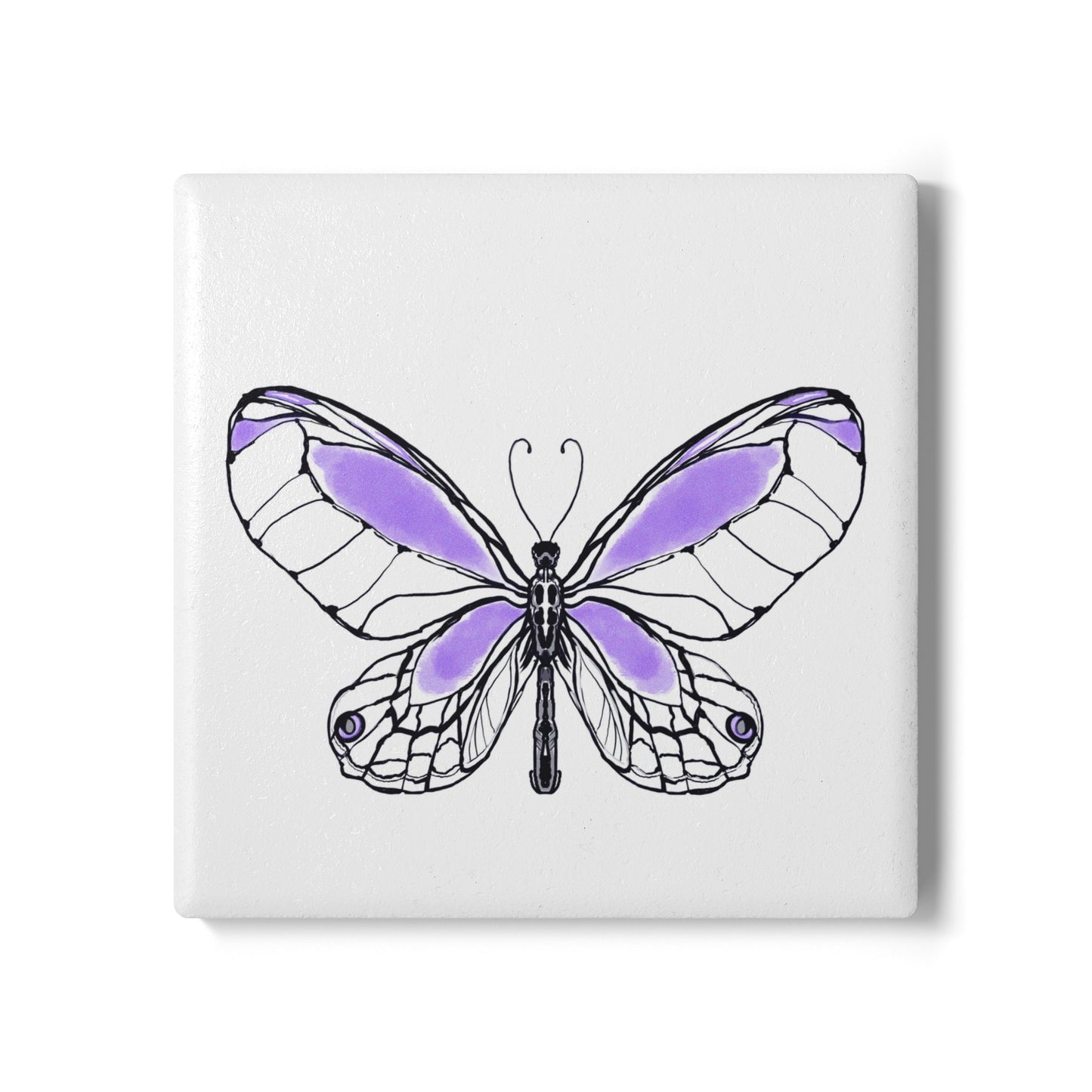 Butterfly Blossom Romp Ceramic Coaster, Lavender
