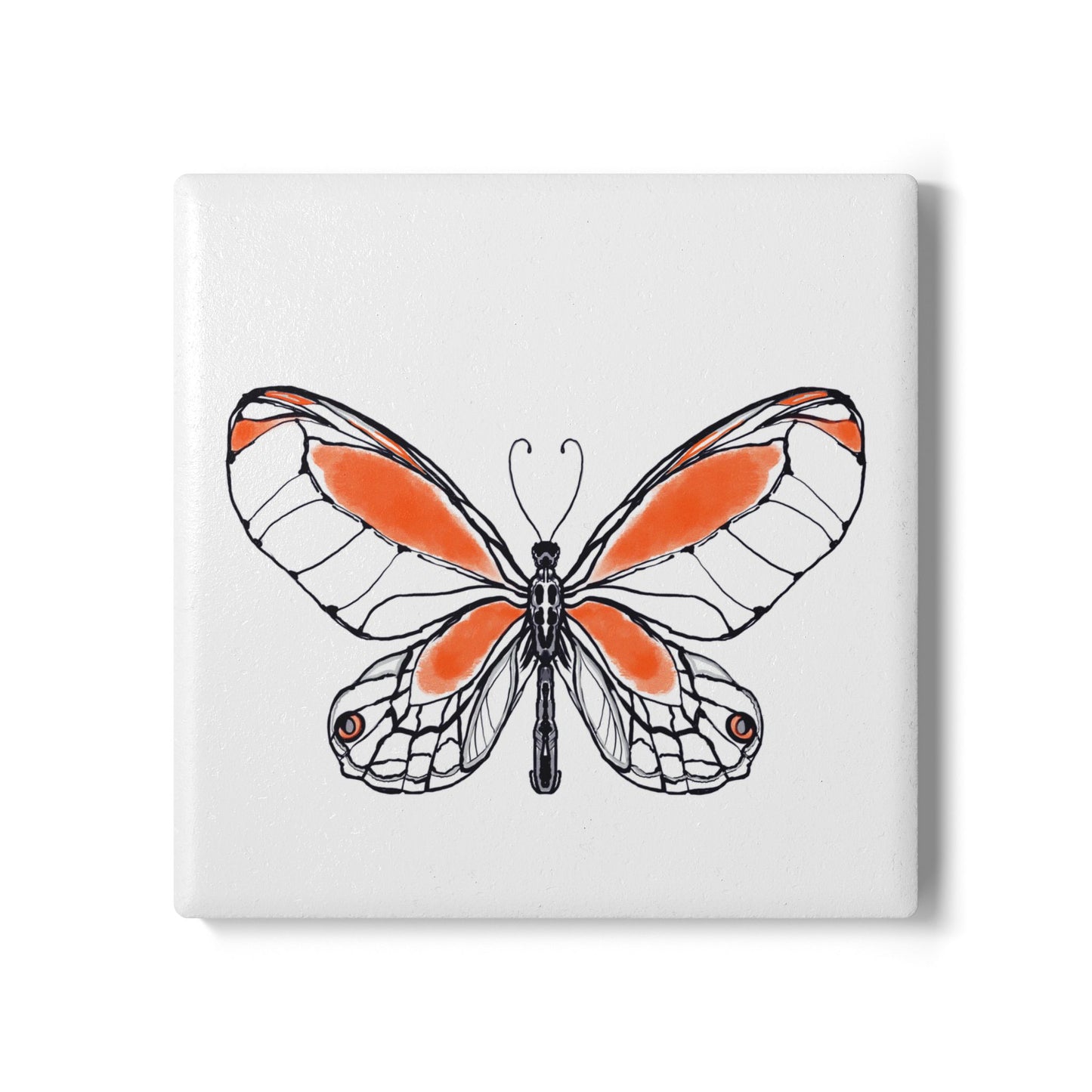 Butterfly Blossom Romp Ceramic Coaster, Orange