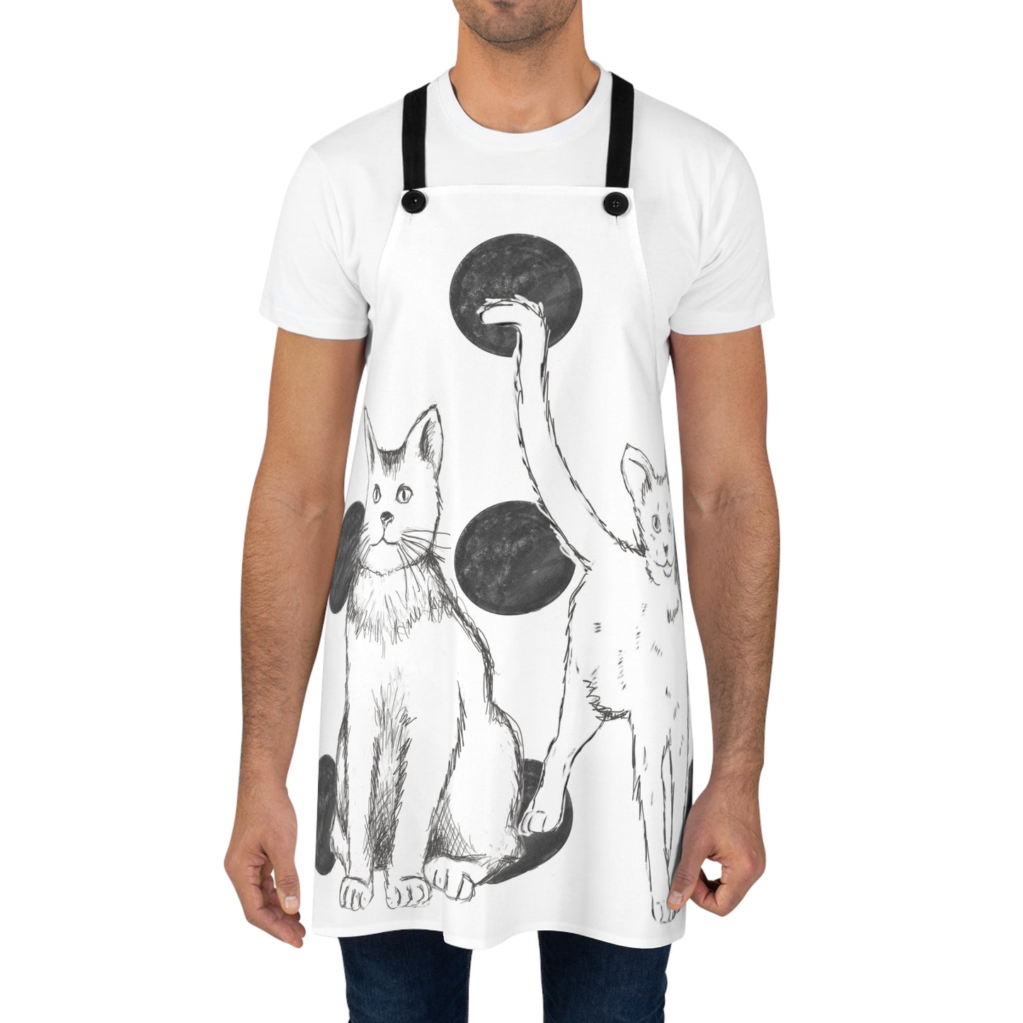 Kitty Fun, Apron. Fun Cats with Black Polka Dots