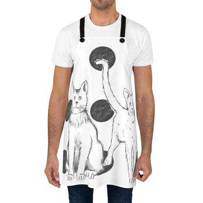 Kitty Fun, Apron. Fun Cats with Black Polka Dots