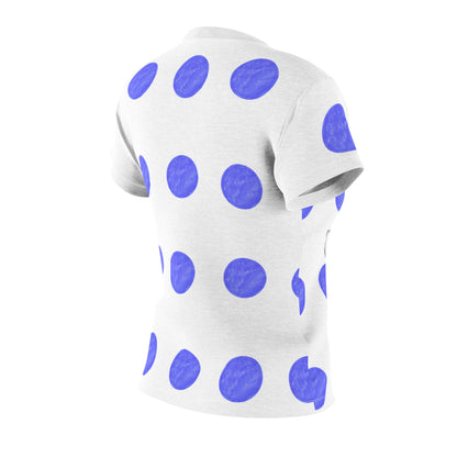 Dogi Fun Women's Tee shirt White with Blue Polka Dots, Lab Puppy