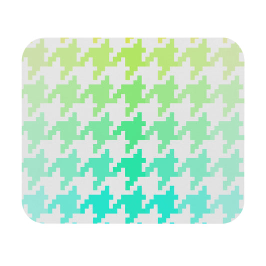 Houndstooth Fun in Green and Aqua Mouse Pad
