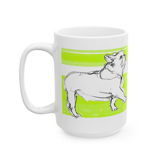 Mega Stripe Dogi Butterfly Flutter Ceramic Mug, (11oz, 15oz), Lime Bulldog