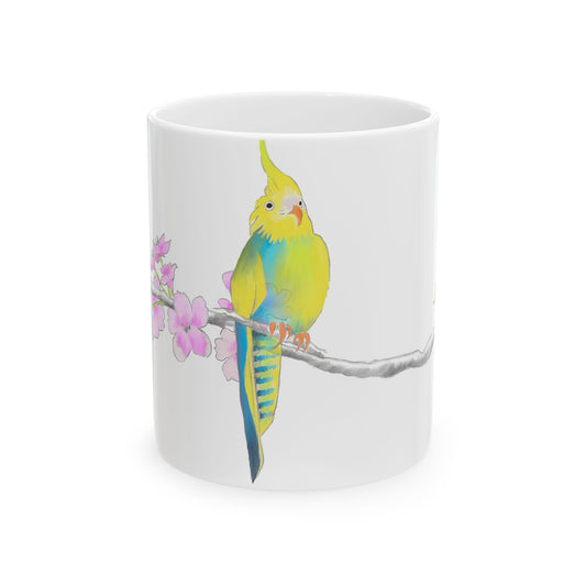 Jolly Birds Ceramic Mug, (11oz, 15oz), Yellow and Aqua