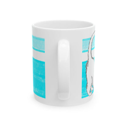 Mega Stripe Kitty Butterfly Flutter Ceramic Mug Aqua