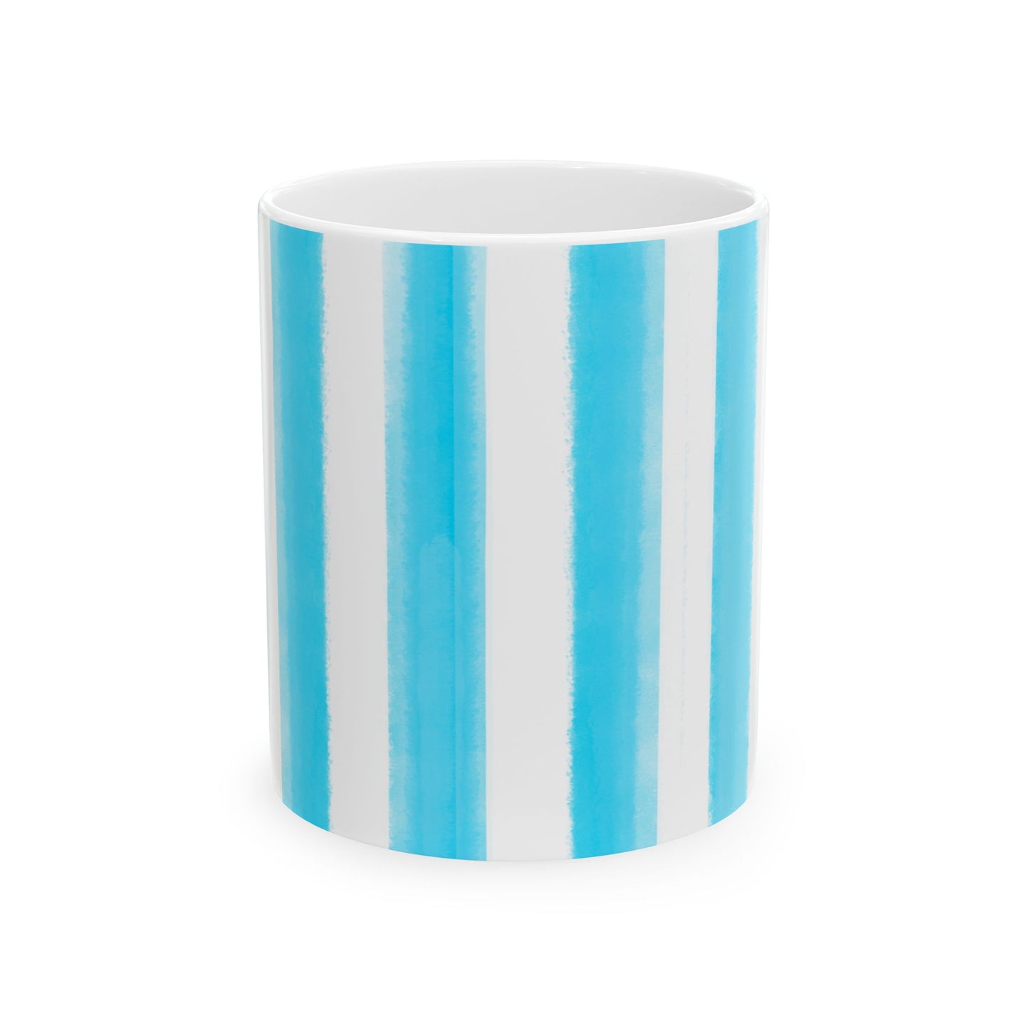 Watercolor Stripe Ceramic Mug in Aqua, 11oz