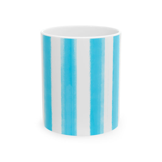 Watercolor Stripe Ceramic Mug in Aqua, 11oz