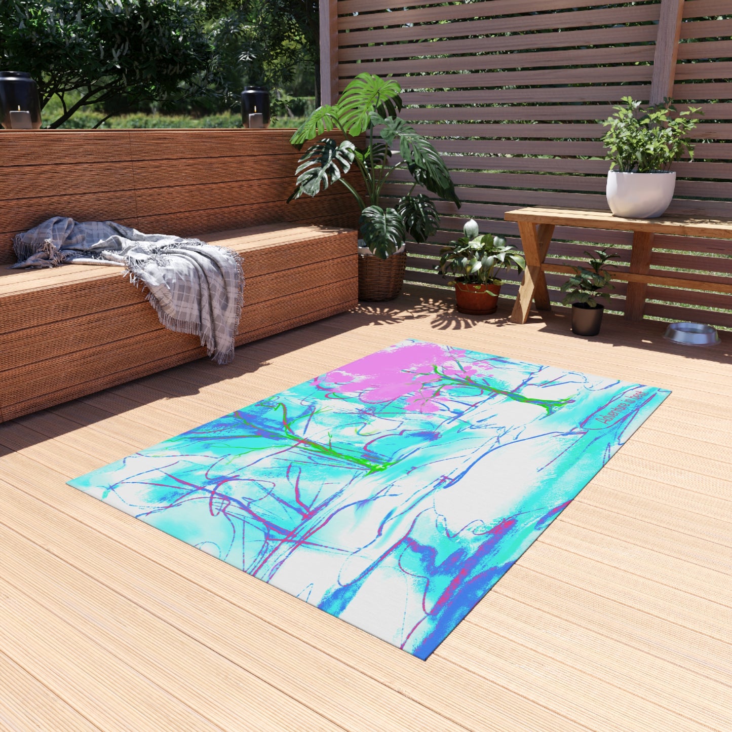 Inspirational Landscapes Indoor/Outdoor Area Rug, "Adventure Is Best", Blue, Aqua, and Lilac