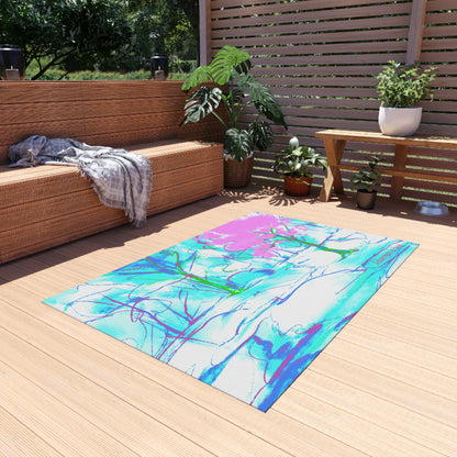 Inspirational Landscapes Indoor/Outdoor Area Rug, "Adventure Is Best", Blue, Aqua, and Lilac