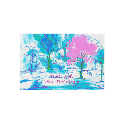 Inspirational Landscapes "Trust God's Providence" Indoor/Outdoor Rug in Blue and Pink Non-slip (36" x 24")