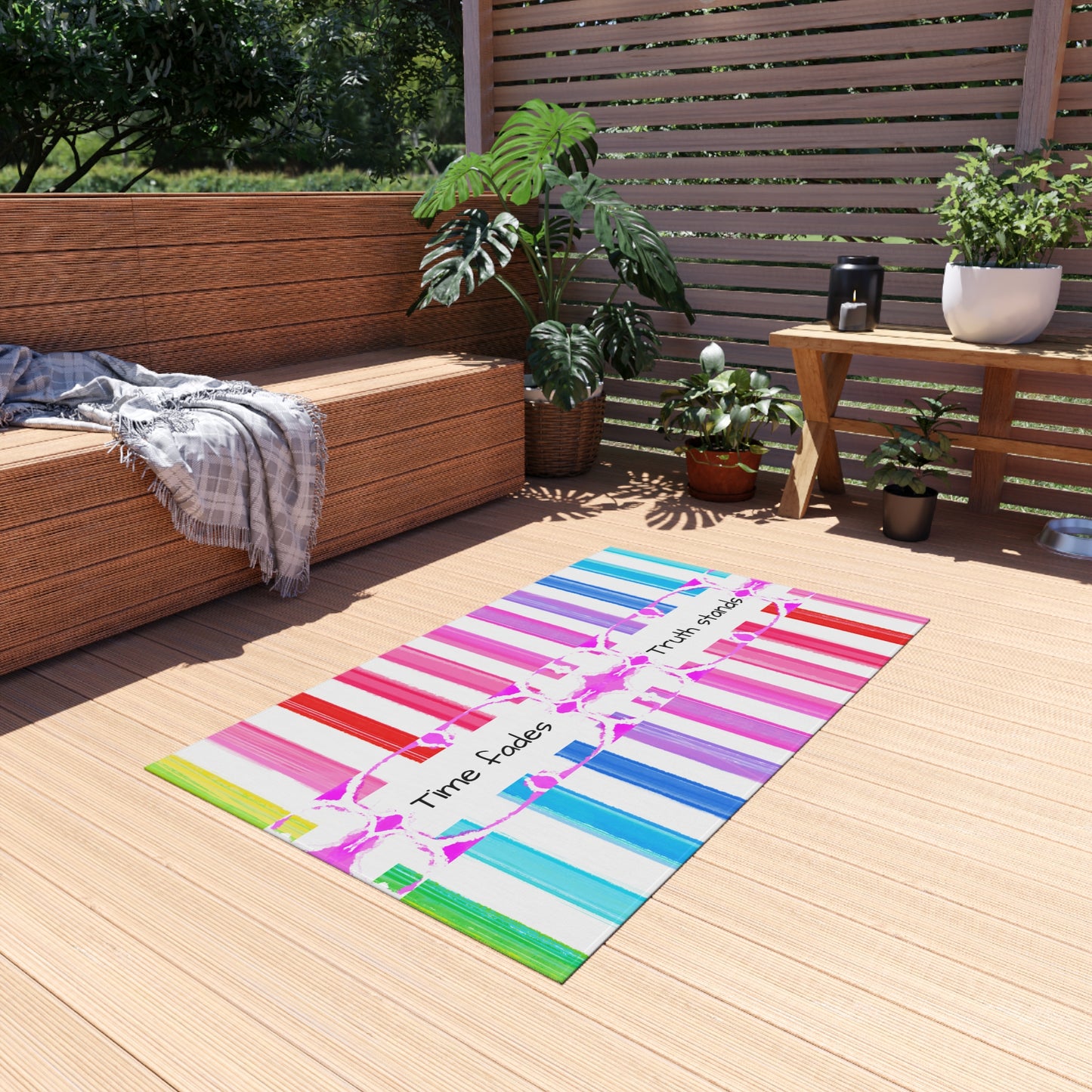 Watercolor Stripes Indoor/Outdoor Rug "Time fades, truth stands"