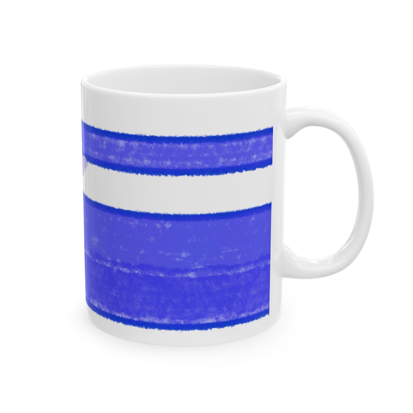 Mega Stripe Kitty Butterfly Flutter Ceramic Mug  Ultramarine