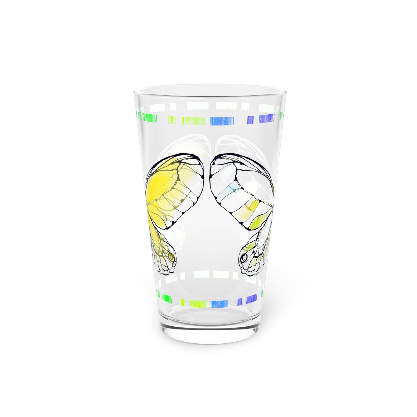 Butterfly Flutterstripe Pint Glass In Yellow, 16oz
