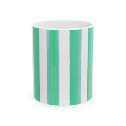 Watercolor Stripes Ceramic Mug in Green Aqua