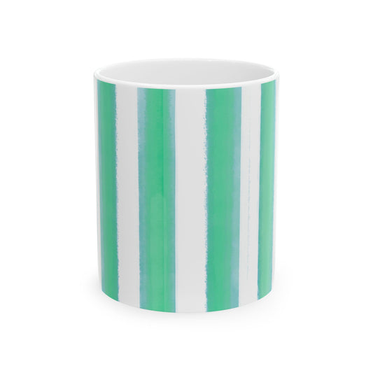 Watercolor Stripes Ceramic Mug in Green Aqua