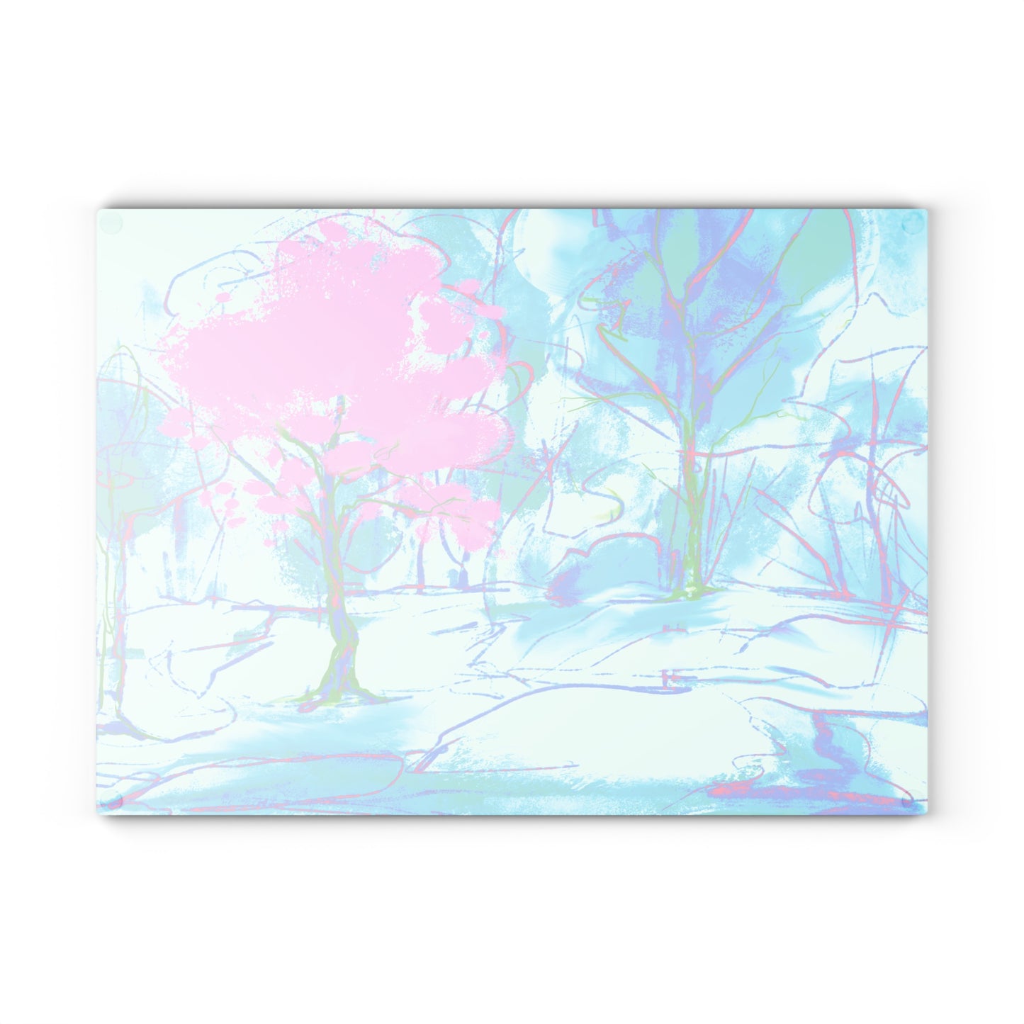 Glass Cutting Board Watercolor Landscape