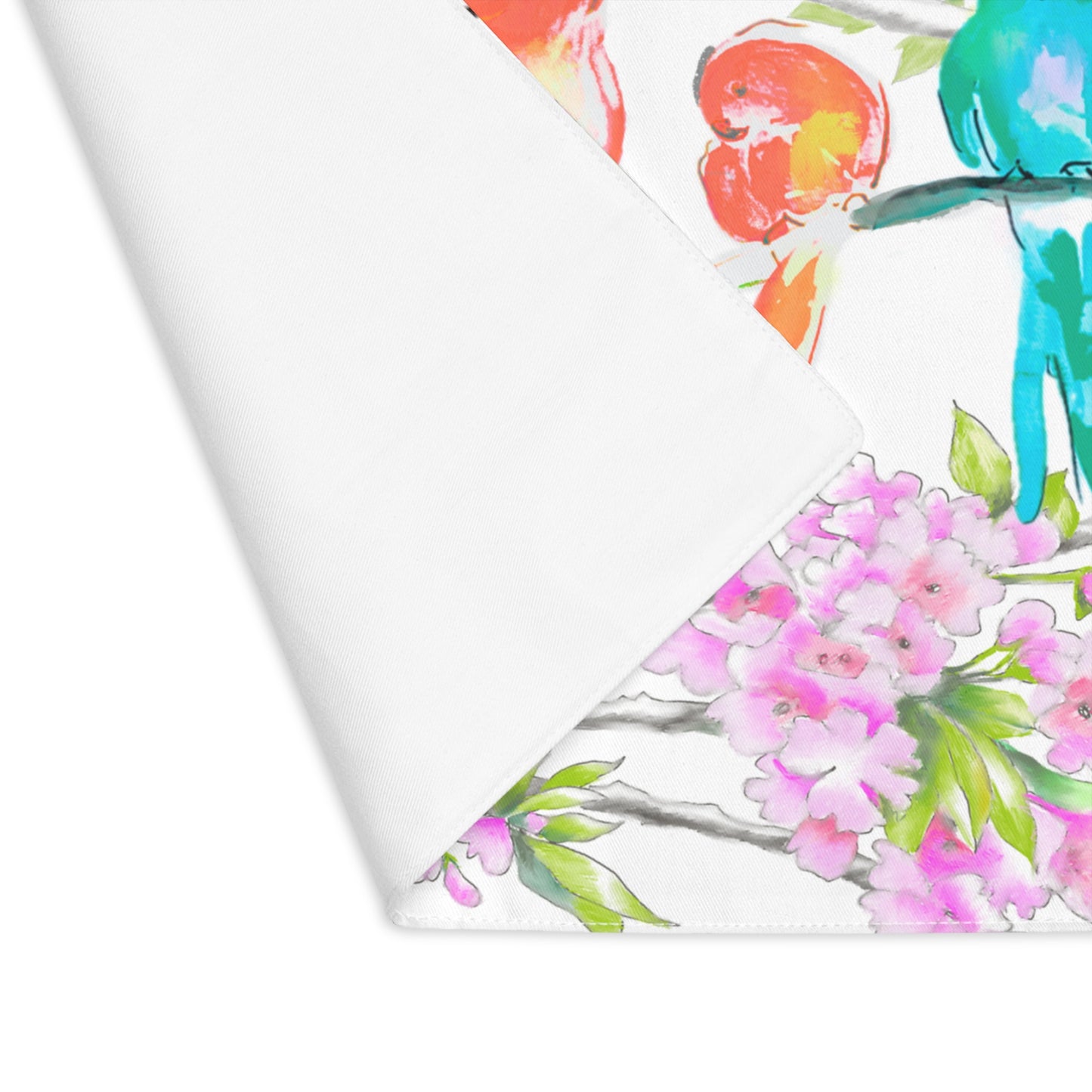 Blossoms & Birds In Pink, Orange, Aqua Placemat, 1pc (18" × 14") cotton (Creamy White)
