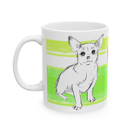 Mega Stripe Dogi Butterfly Flutter Ceramic Mug, (11oz, 15oz) Yellow Green Teri