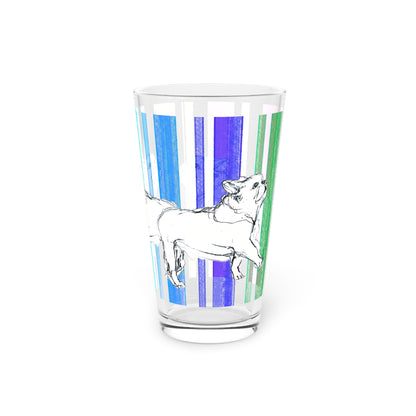 Dogi Fun Pint Glass, 16oz (Watercolor Stripe) Bulldog