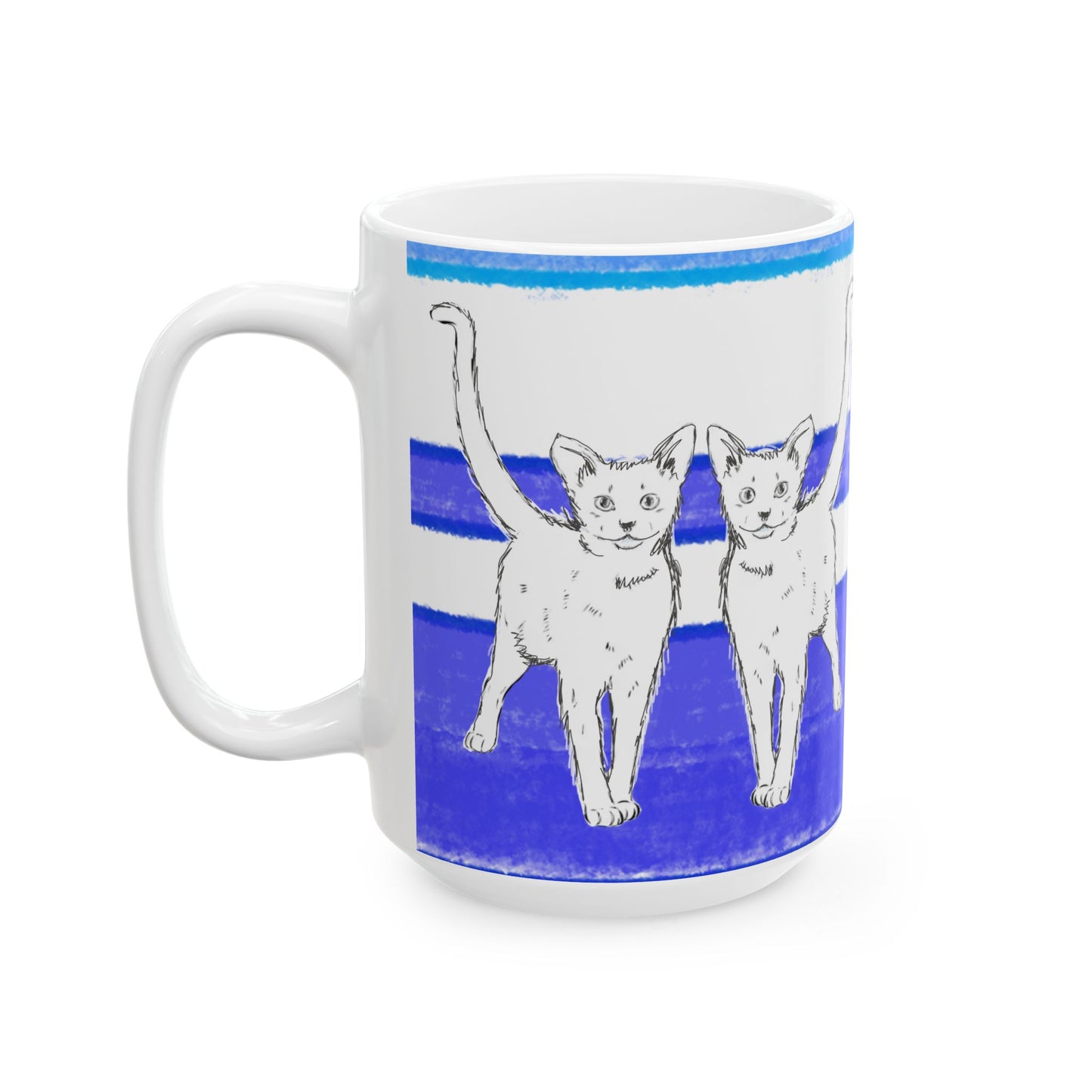 Mega Stripe Kitty Butterfly Flutter Ceramic Mug  Ultramarine