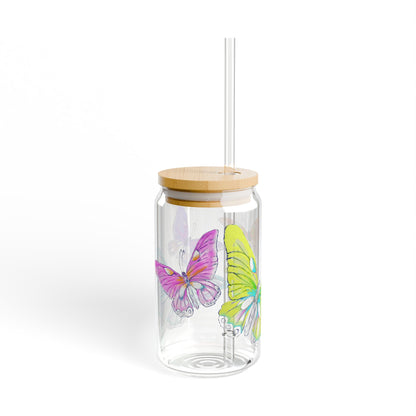 Butterfly Swing, Largest Butterfly is Greenish Yellow, Sipper Glass, 16oz, Choose With or Without lid