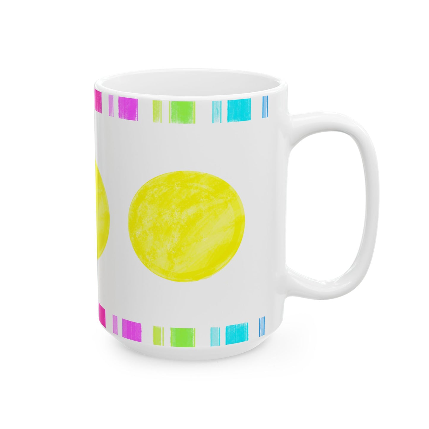 Mega Dot & Stripes Yellow Ceramic Mug, (11oz, 15oz)