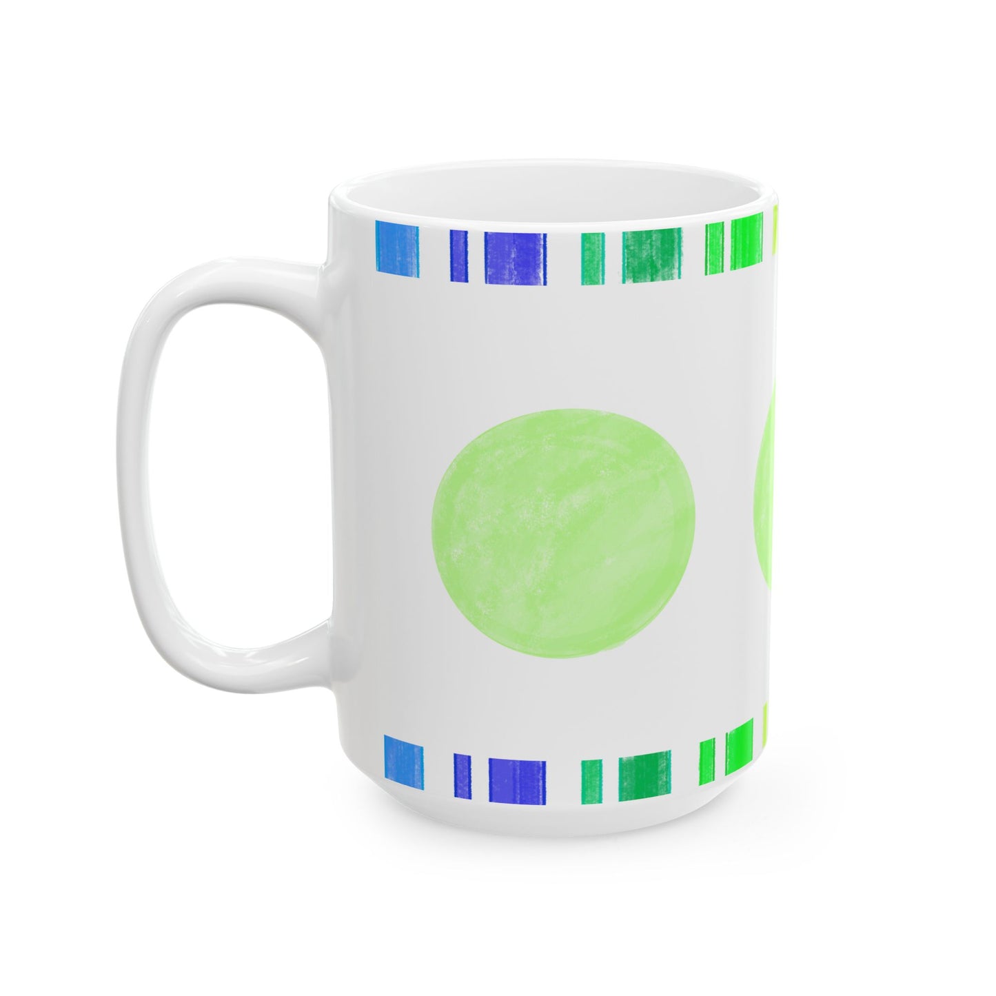 Mega Dot & Stripes Light Green Ceramic Mug, (11oz, 15oz)