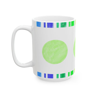Mega Dot & Stripes Light Green Ceramic Mug, (11oz, 15oz)