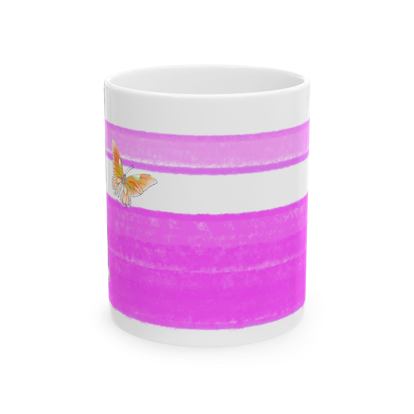 Mega Stripe Kitty Butterfly Flutter Ceramic Mug Purplish Pink
