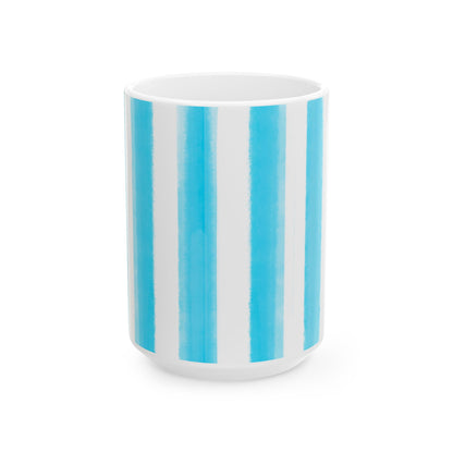 Watercolor Stripes Ceramic Mug Aqua