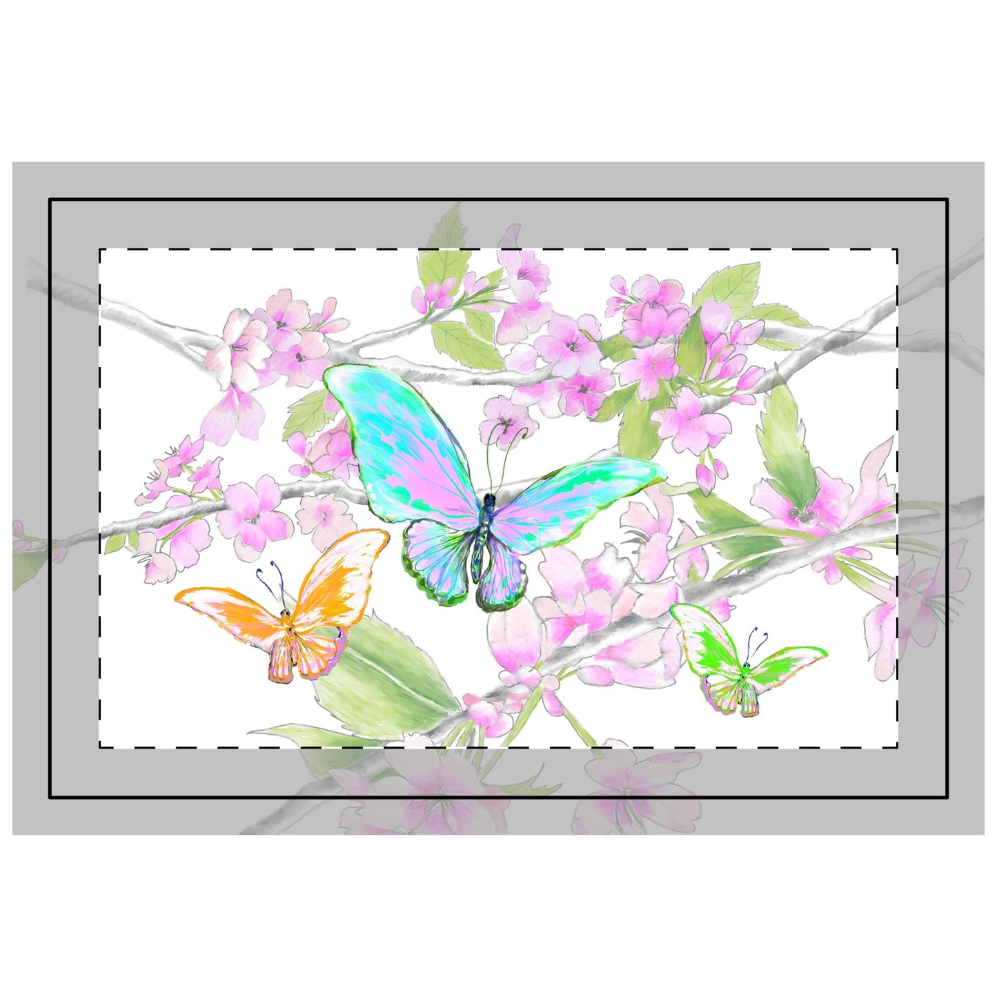 Butterfly Blossom Whirl Quilted Placemat Polyester, Blue, Fabric Background Bright White, #7