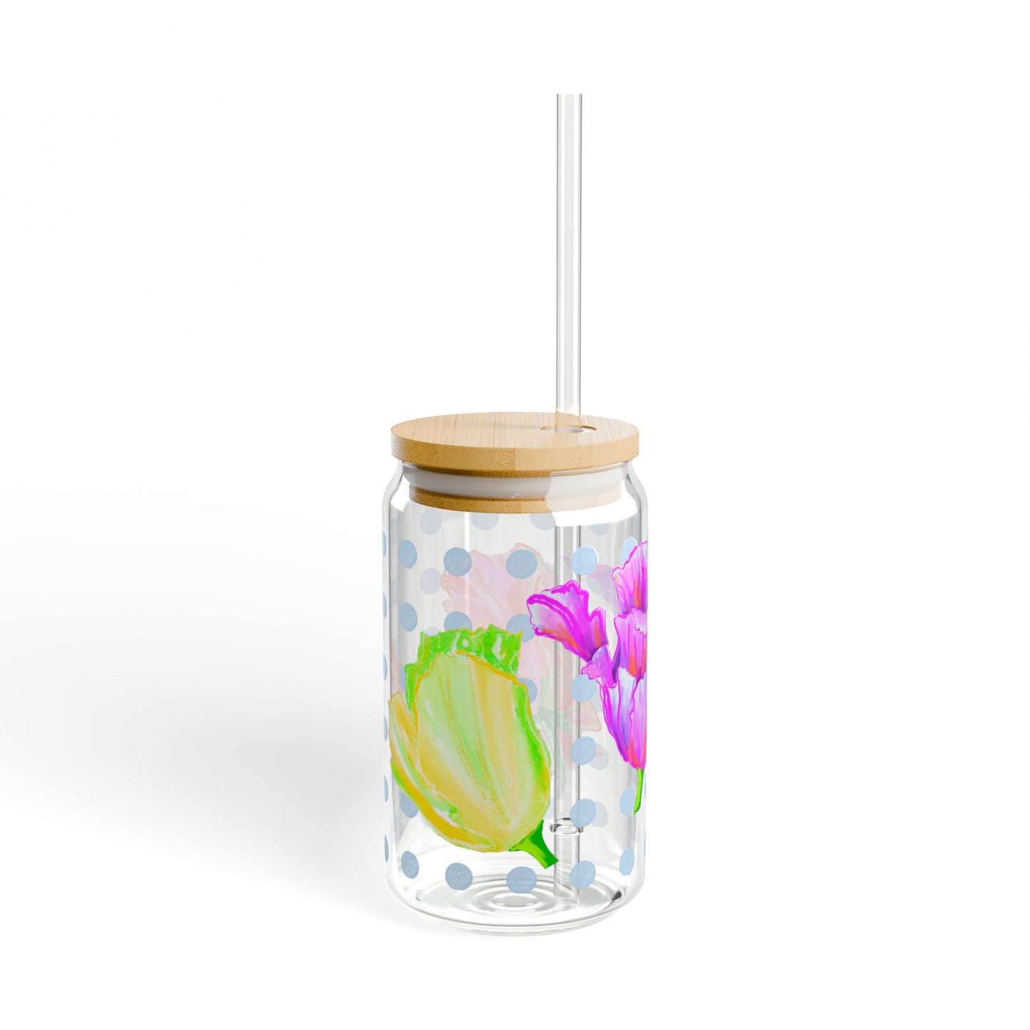 Vibrant Tulips Sipper Glass, 16oz, Raspberry,  Yellow