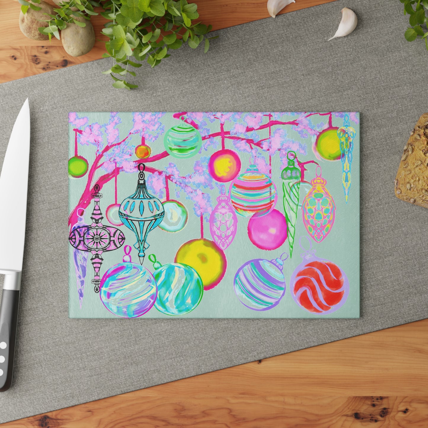 Glass Cutting Board Watercolor Landscape