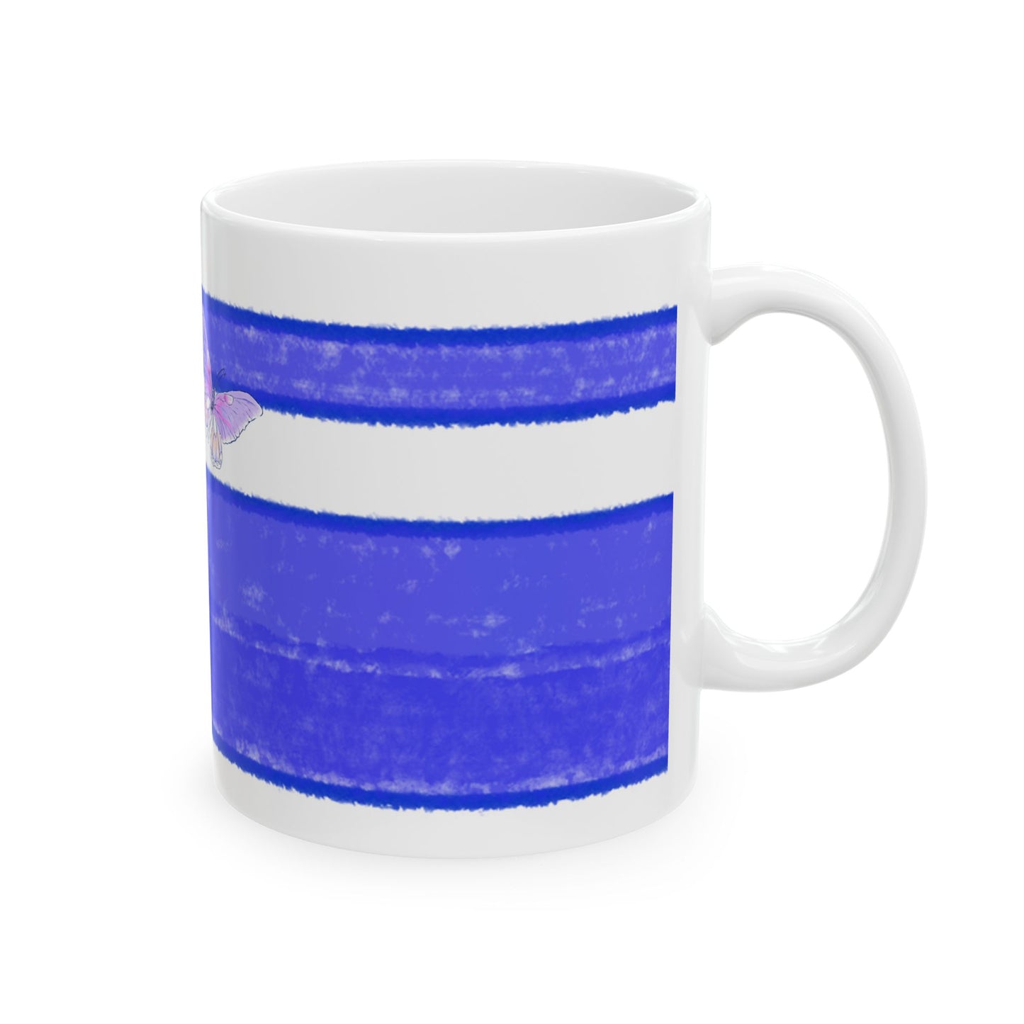 Mega Stripe Kitty Butterfly Flutter Ceramic Mug Ultramarine