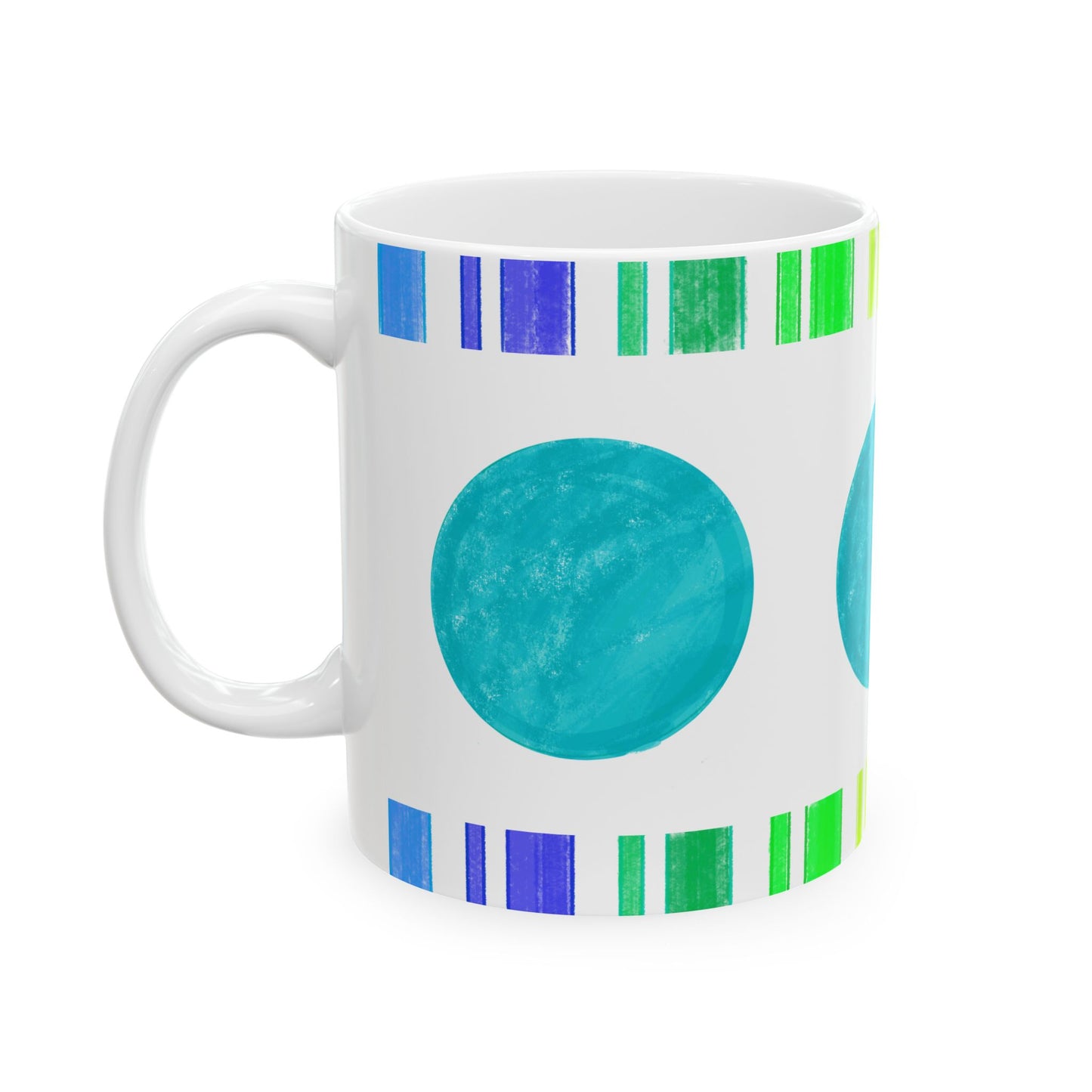 Mega Dot & Stripes Teal Ceramic Mug, (11oz, 15oz)