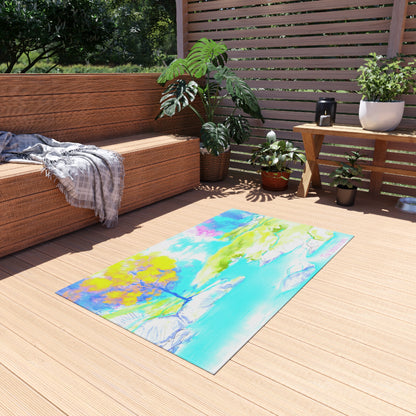 Inspirational Landscapes Indoor/Outdoor Area Rug,"The future is here",  Blue, Aqua, and Yellow