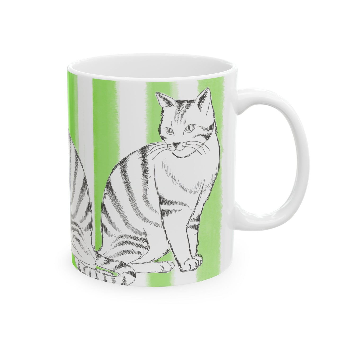 Kitty Fun Mug with Light Green Stripes