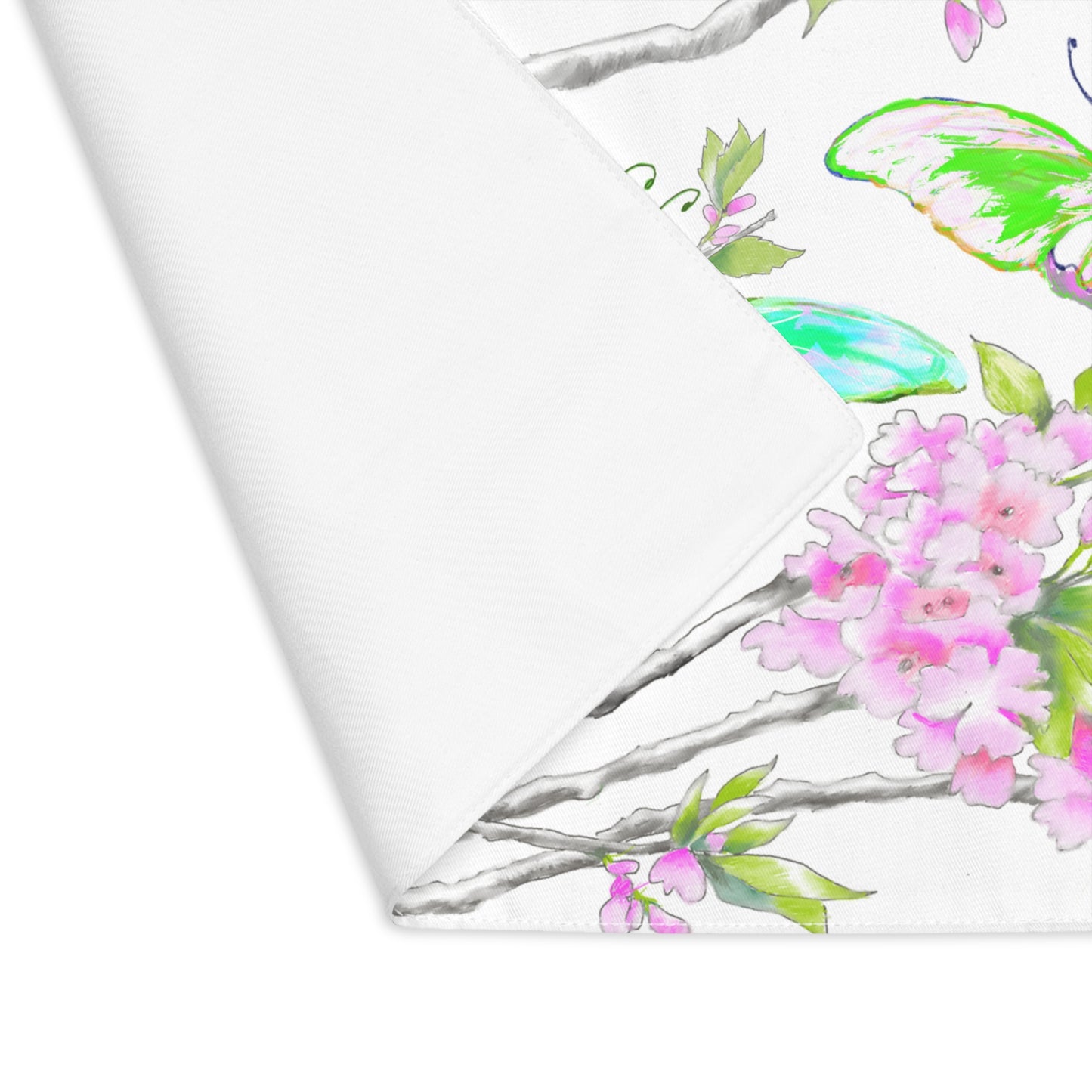 Butterfly Blossom Whirl Cotton Placemat, 1pc Blue , Background Fabric Creamier White,#7