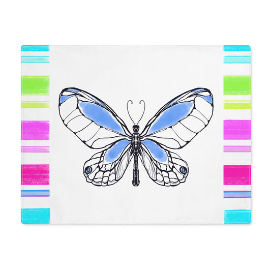 Butterfly Flutterstripe Placemat in Blue with Multi-color Stripe Border (1 pc) cotton