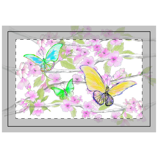 Butterfly Blossom Whirl Quilted Placemat quilted Polyester, Yellow, Fabric Background Bright White, #9